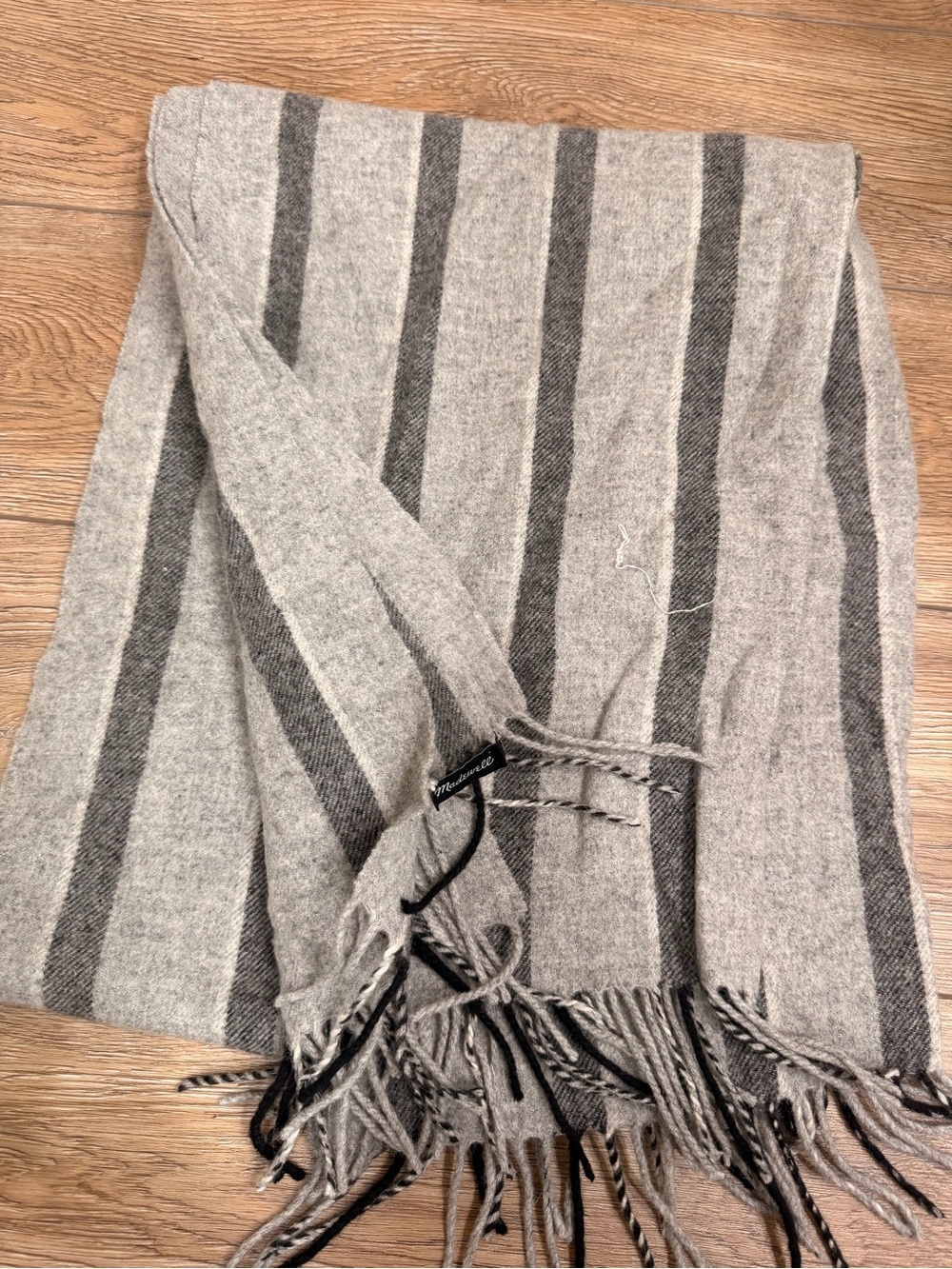 Madewell Gray and Dark Gray Striped Wool Scarf 0075